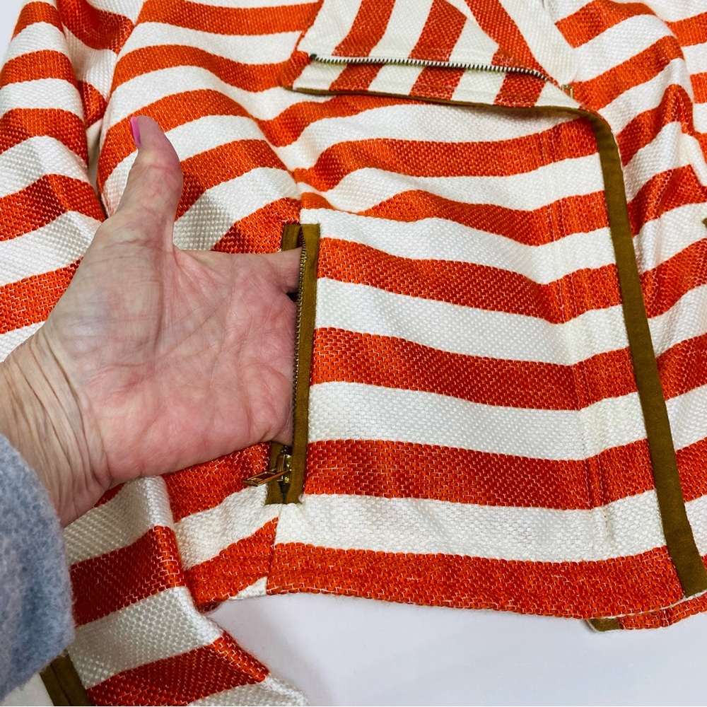 Gibson Latimer Striped Jacket Moto Jacket Orange/Coral Beige Medium Zip Front - Picture 15 of 16